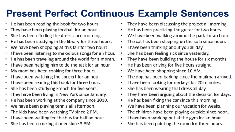 Present Perfect Continuous Tense Example Sentences in English