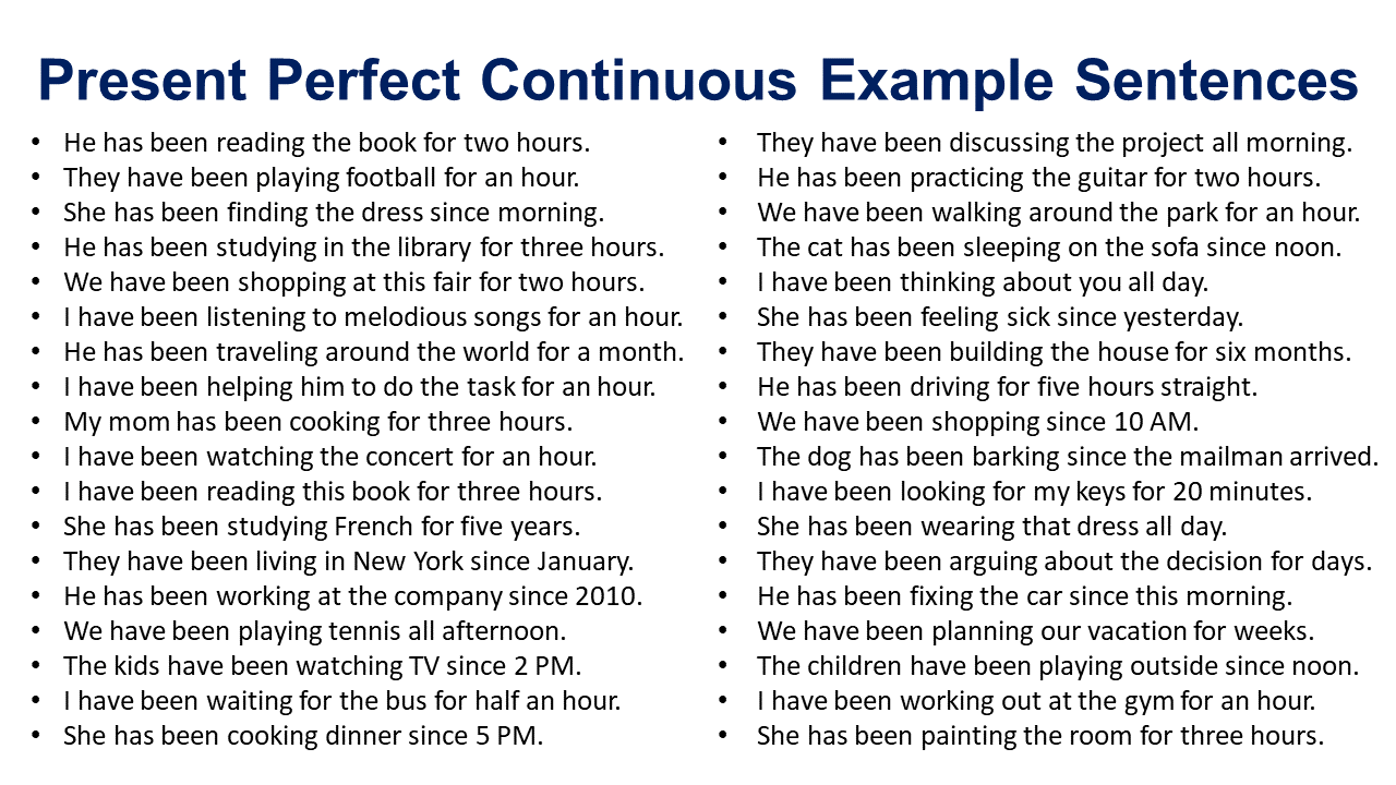 Present Perfect Continuous Tense Example Sentences in English • Englishilm