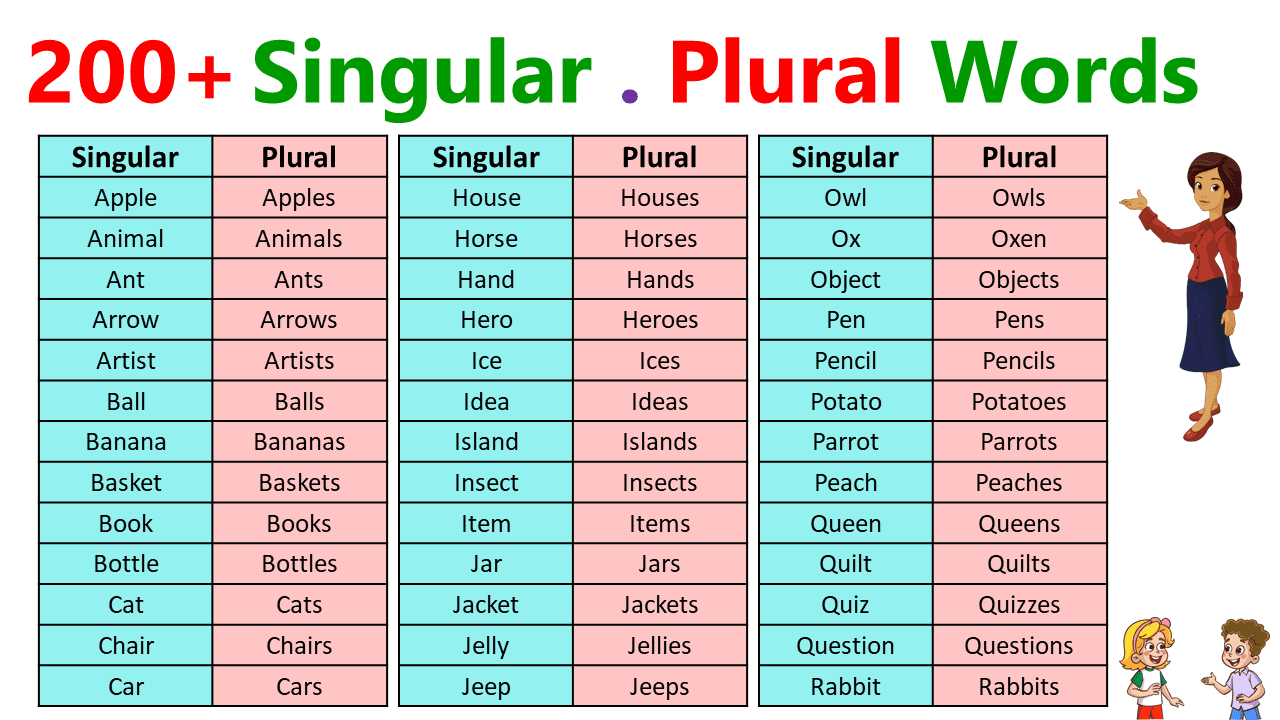 200+ Singular and Plural Words Examples