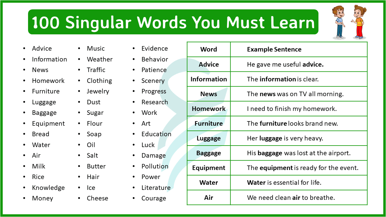 100 Singular Words Without Plural Forms