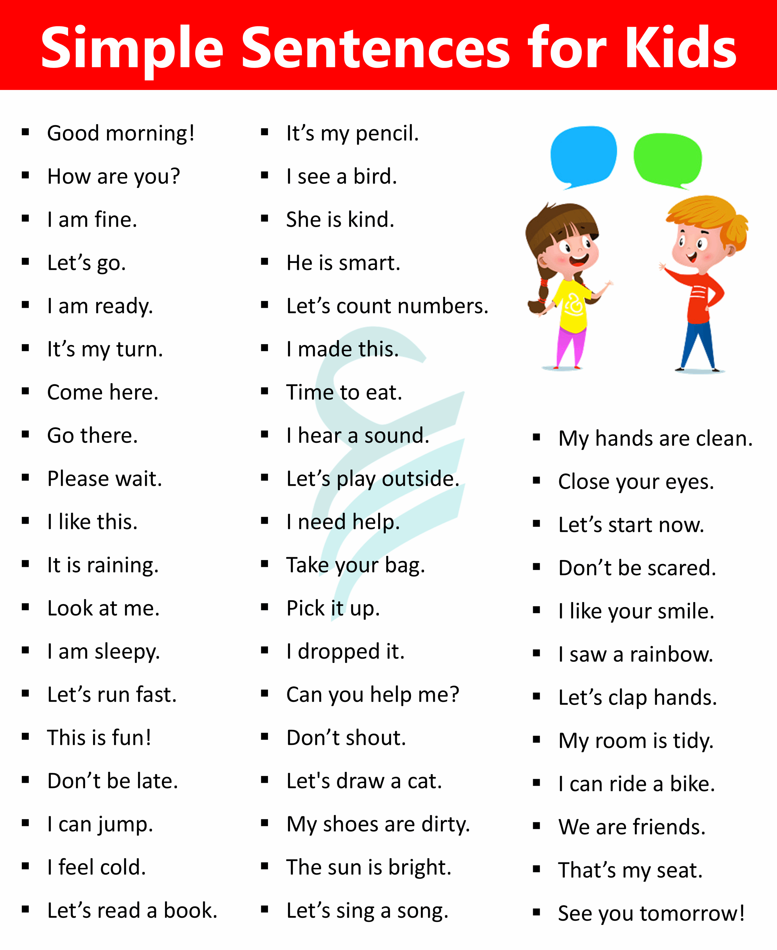 50 Daily Used Simple Sentences for Kids