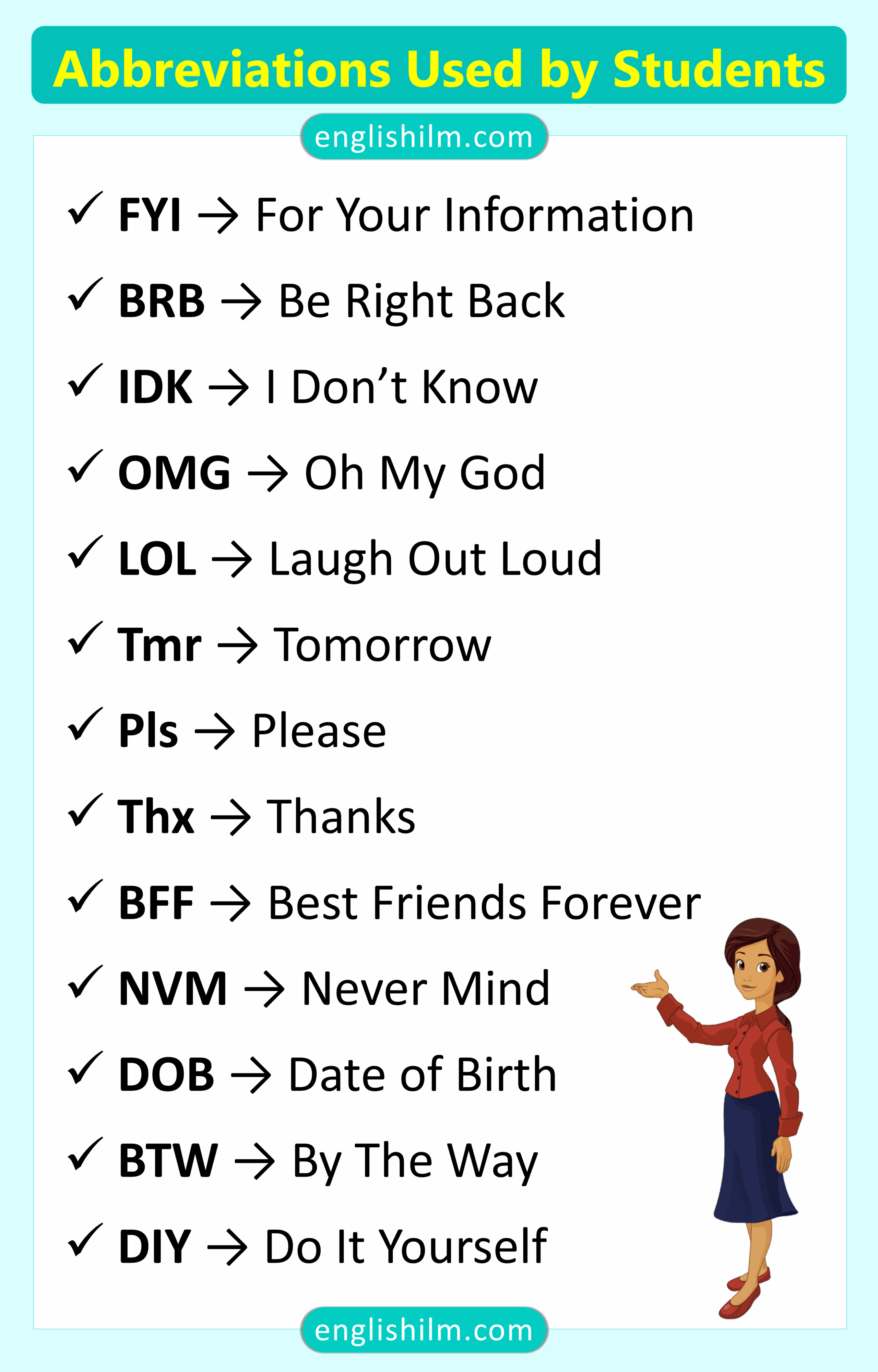 Classroom Abbreviations Used by Teachers and Students