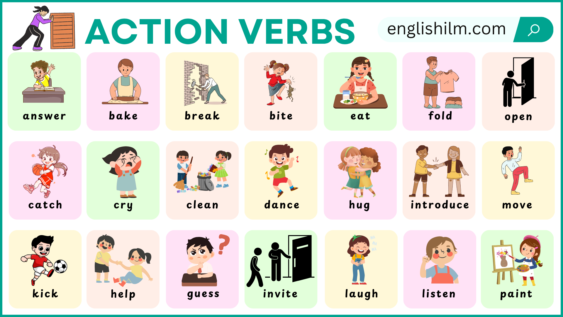 Action Verbs in English with Their Pictures