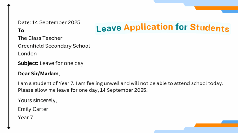 Leave Application Format for School Students