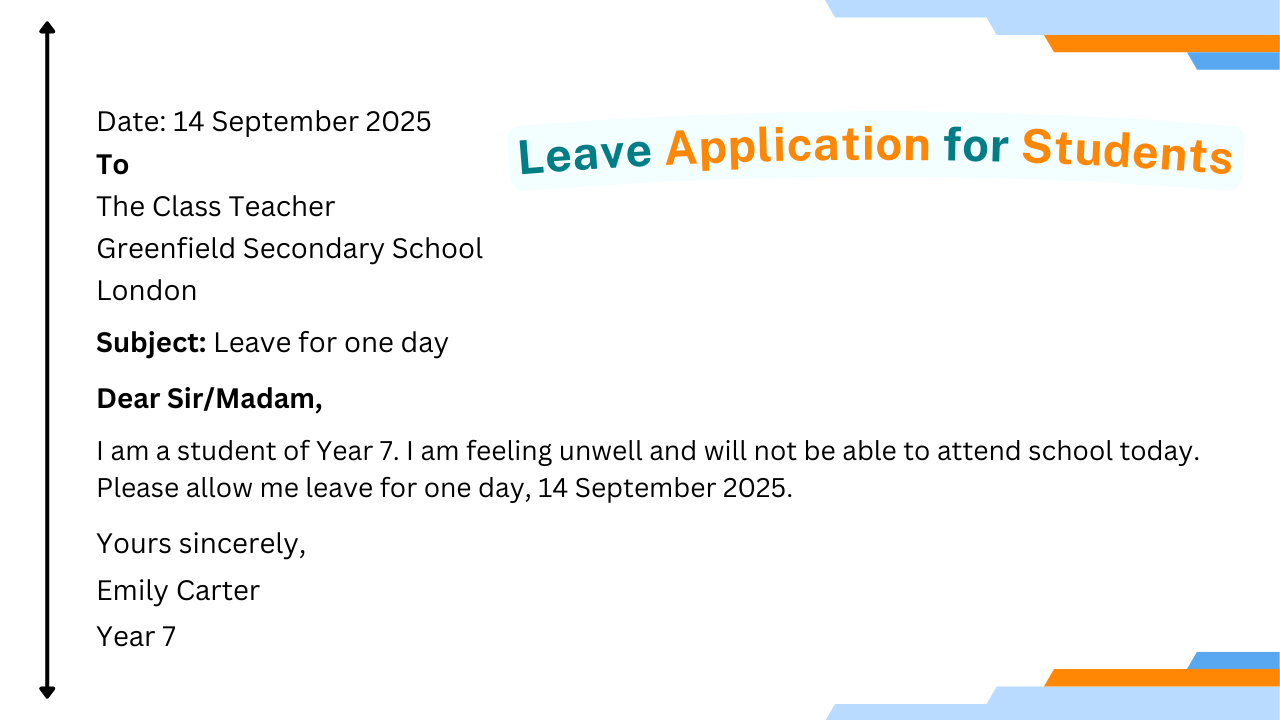Leave Application Format for School Students