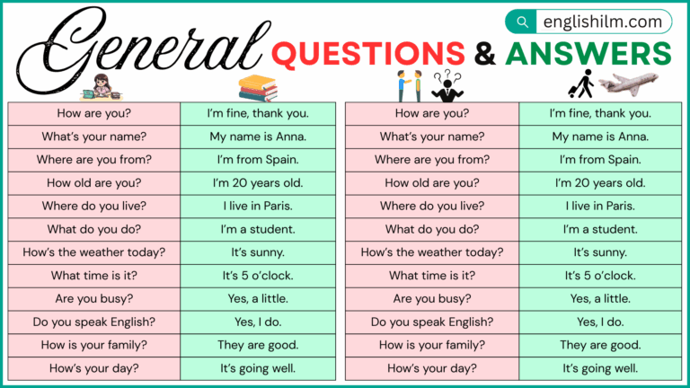 General Questions and Answers in English for Conversation